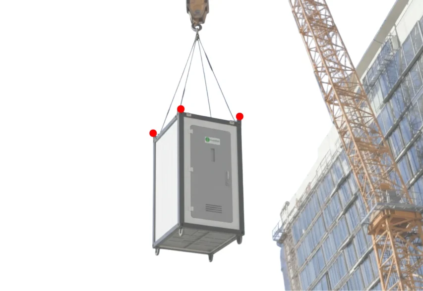 High-rise portable toilets being lifted for installation UAE Kazema construction site